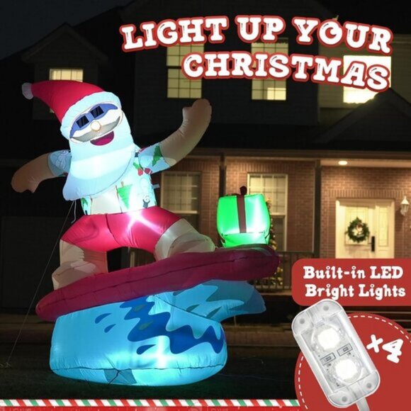 ⚡6FT Santa Inflatable with Lights Tropical Style Hawaiian Christmas Decorations - Picture 4 of 7